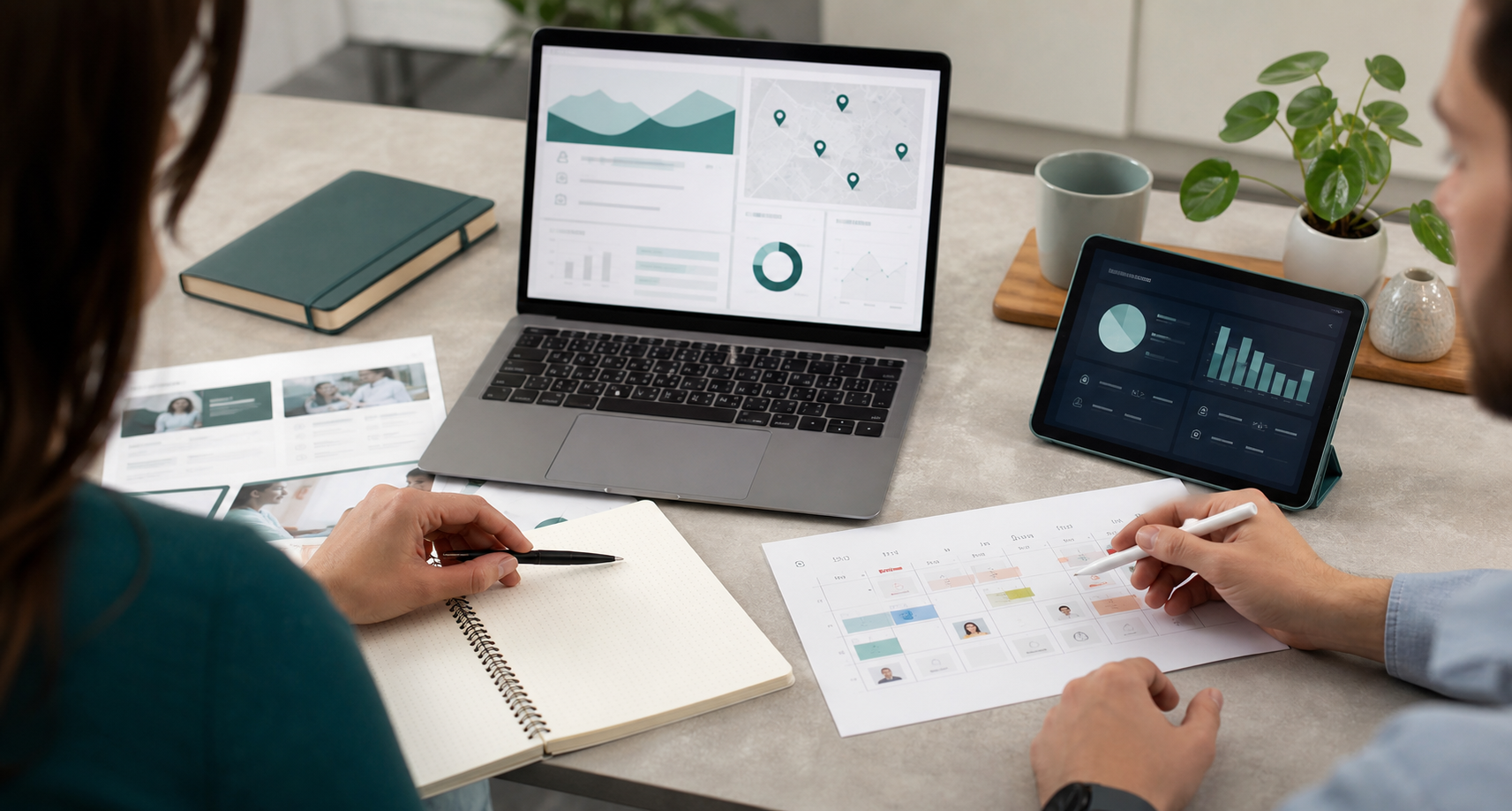 Digitaler Arbeitsplatz mit Website-, SEO- und Prozessplanung fuer eine Aesthetic-Marke